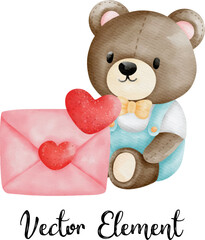 Cute little bear with pink hearts for valentine day

