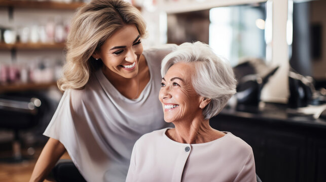 Senior Woman and Visiting Hairdresser