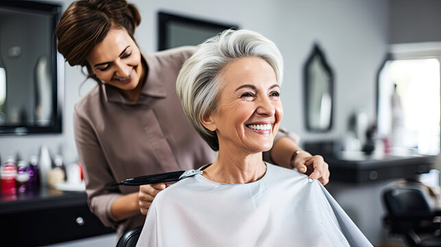 Senior Woman and Visiting Hairdresser