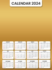 Luxury gold calendar 2024 portrait template transparent background file format png, 2024 calendar design ready to print 