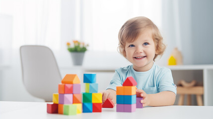 A child plays with blocks.