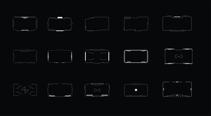 Cyberpunk decals set. Set of vector stickers and labels in futuristic style. Inscriptions and symbols, Japanese hieroglyphs for danger, attention, AI controlled, high voltage, warning.