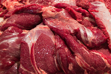 Buffalo meat cut into pieces Popular cooking ingredients of Lao people