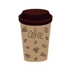 Doodle icon plastic cup of coffee to go. Hand drawn reusable plastic to go cup. Coffee Cup Mockup. Vector illustration. Vector