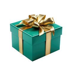 Green gift box with gold ribbon,giftbox mockup for products isolated on transparent background,transparency 