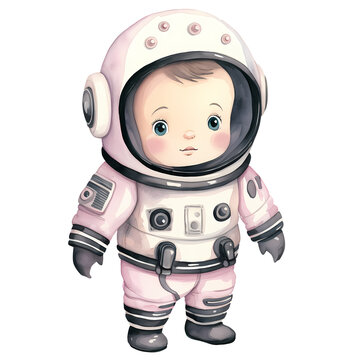 Cute Baby Boy Astronaut Suit Watercolor Clipart Illustration