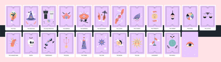 Tarot cards deck. Major arcana set. Hand drawn vector illustration. - 685599815