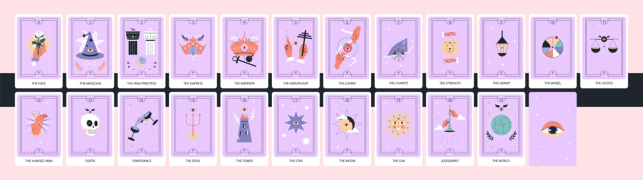 Tarot cards deck. Major arcana set. Hand drawn vector illustration.