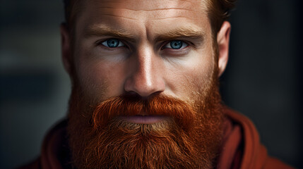Perfect beard Close up. Handsome bearded young man close up. beautiful well-groomed red beard of elegant hipster male.