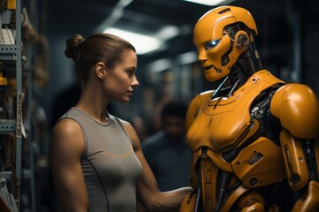 Futuristic workout robot instructor tailoring intense routine, futurism image