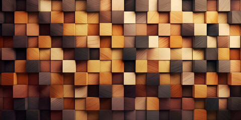 Wood Block Wall background. Mosaic Wallpaper with Light and Dark Timber Diamond tile pattern.. Generative AI.