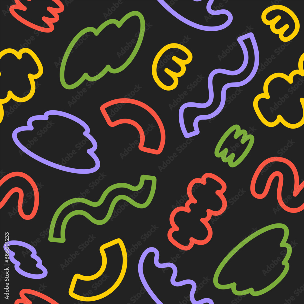 Poster Abstract seamless pattern of playful doodles shapes. Creative background with trendy linear basic shapes. Vector illustration