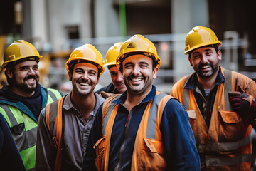 Smiling construction workers