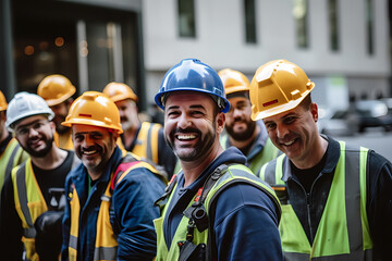 Smiling construction workers