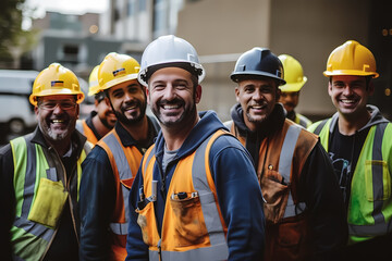 Smiling construction workers
