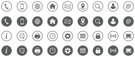 Set of сontaсt icons. Contact Us – buttons. Web icons. Contact information, communication, business card. Vector illustration.