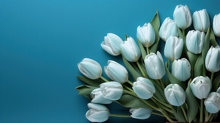Blue tulips on the blue background.