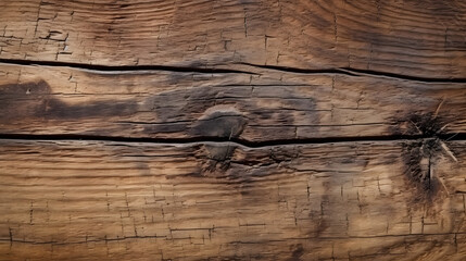 Wood texture background. Rough surface of old knotted table with nature pattern. Top view of vintage wooden timber with cracks. Brown rustic wood for backdrop. Generative AI.