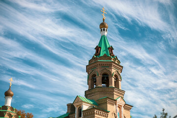 Fototapeta na wymiar your beautiful Church of orthodox in Central Asia with the isolated background with Sky View