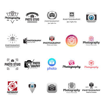 Set of photography logo design elements. Vector logos. Photo camera vector illustration