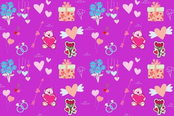 love seamless pattern with hearts, lettering, for print, textile, wallpaper.