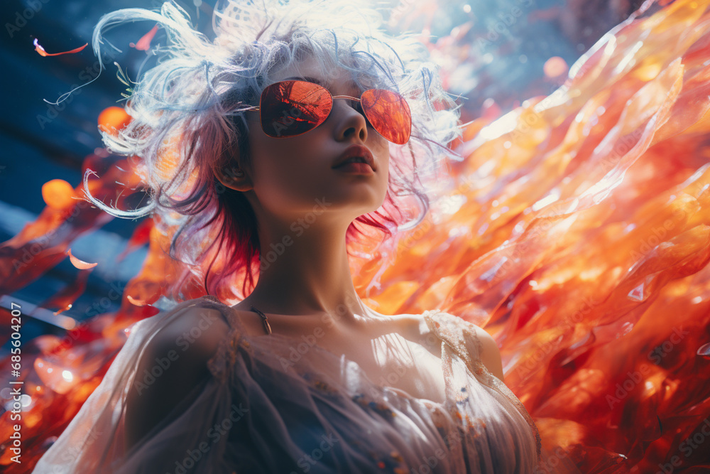 Aufkleber an experimental photo featuring vibrant colors distorted with intentional chromatic aberration, crea