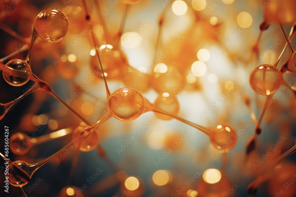 Poster Abstract representation of molecules or particles merging and fusing, creating a visually intricate and science-inspired composition.