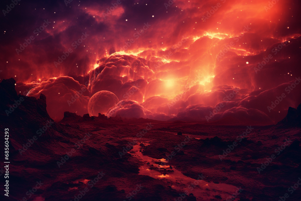 Poster Digital manipulation creating a surreal and vibrant solar flare effect, transforming an ordinary scene into a fantastical and energetic landscape.