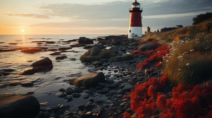 Rolgordijnen lighthouse at sunset © Denise