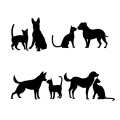 Cat and dog silhouettes vector illustration