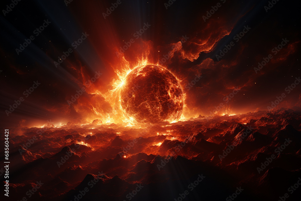 Aufkleber image capturing the intense beauty of a solar flare erupting from the sun, with dynamic solar promin
