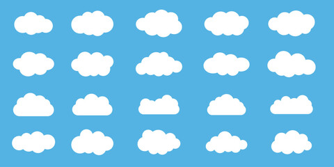 Fototapeta premium Cloud icon. Set of clouds. Clouds set isolated on a blue background. Vector illustration.