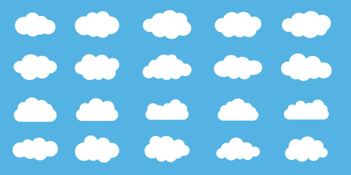 Cloud icon. Set of clouds. Clouds set isolated on a blue background. Vector illustration.