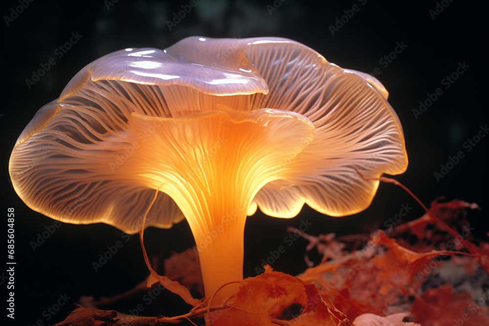 Aufkleber a visually striking image of a luminous mushroom, resembling an abstract light sculpture that can en