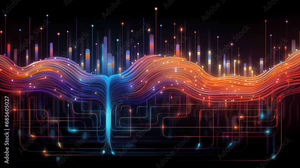 Leinwandbilder An abstract illustration of neural cascade resonance within an AI device, emphasizing the resonant flow of cognitive processes.