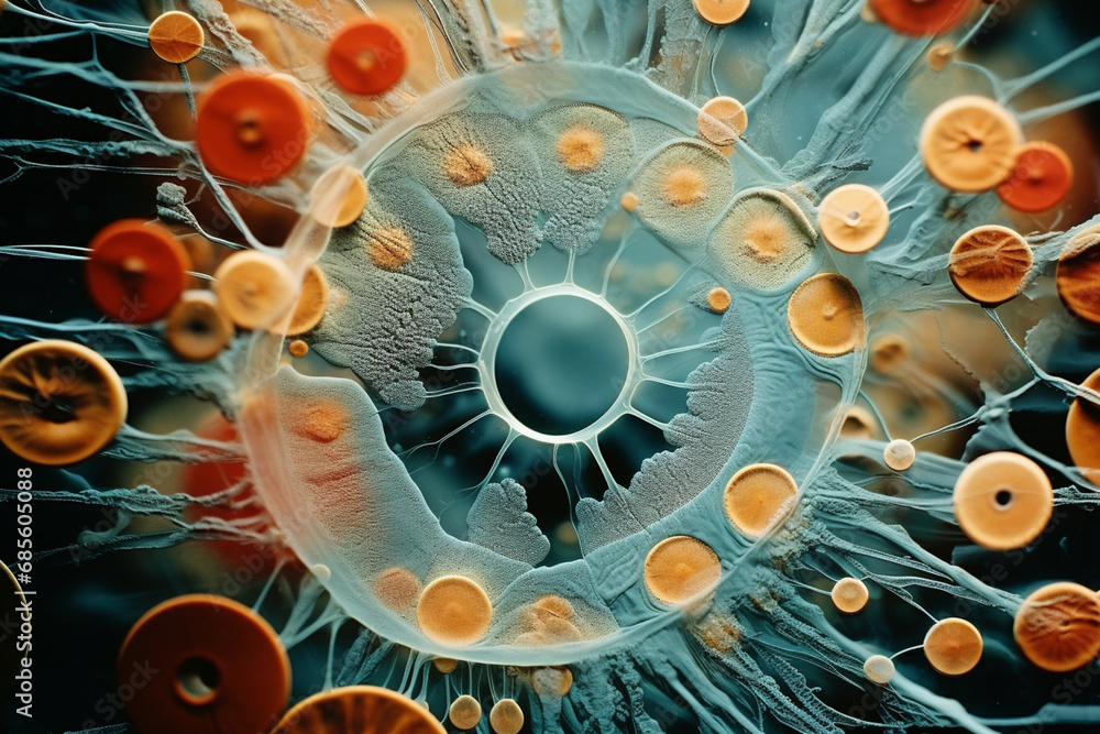 Aufkleber a visually stunning portrayal of a cell under the microscope, unveiling the beauty of its inner work