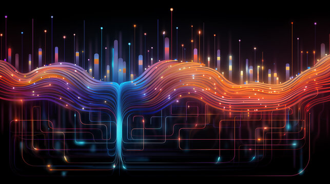 An abstract illustration of neural cascade resonance within an AI device, emphasizing the resonant flow of cognitive processes.
