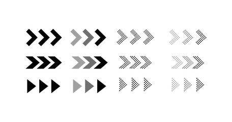 Arrow icons for turns. Silhouette, color, arrows to the right, arrows for turns. Vector icons