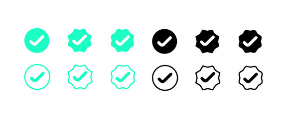 Checkmark icons. Different styles, checkmarks in a circle, checkmark icons. Vector icons