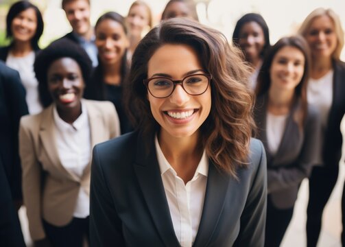 Diversity, portrait selfie and business women teamwork, global success or group empowerment in office leadership. Social media career of asian, black woman and senior people or staff profile picture