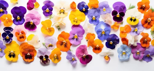 Fotobehang Top view of head shot flowers full depth of field on the photo. Big collection set of various colorful Flowers isolated on White Background.Studio shot perfectly retouched, Flat lay . © romanets_v