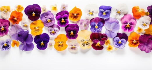Top view of head shot flowers full depth of field on the photo. Big collection set of various colorful Flowers isolated on White Background.Studio shot perfectly retouched, Flat lay . - obrazy, fototapety, plakaty