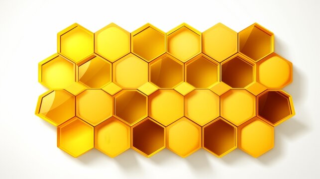 Abstract image of a honeycomb. Close-up of a wax honeycomb filled with honey. On a white background