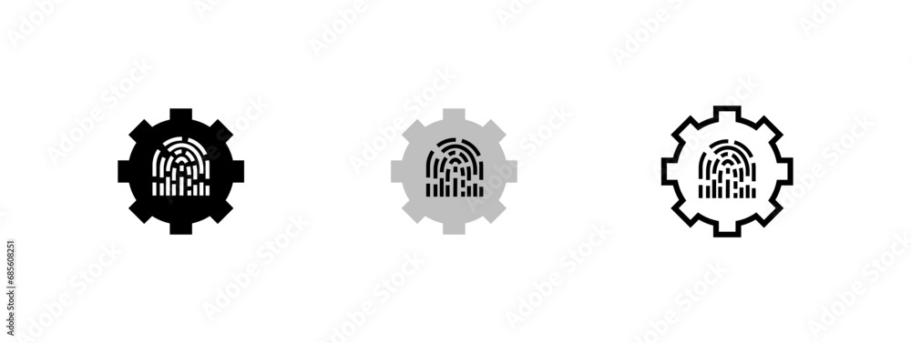 Poster setting the fingerprint icon. black, fingerprint inside gear, fingerprint setting. vector icons