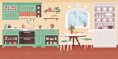 Kitchen vector illustration. The kitchen interior reflects personal style, making daily living visual pleasure Culinary creativity blossoms in kitchen adorned with stylish decor and utensils