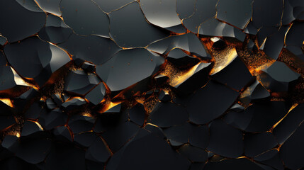 A black background with a grunge texture, embellished with shiny gold lines and shapes. Luxurious black gold background  - obrazy, fototapety, plakaty