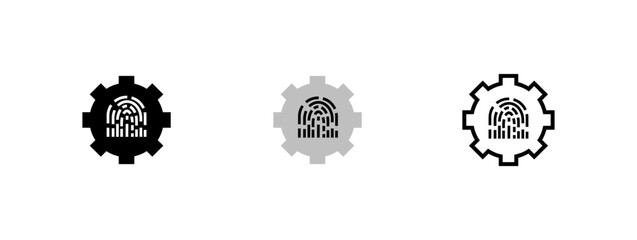 Setting the fingerprint icon. Black, fingerprint inside gear, fingerprint setting. Vector icons