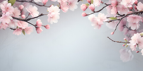 pink cherry blossom in spring, A tree with pink flowers in the spring, Delicate twig with blooming pink Blossoms, GENERATIVE AI

