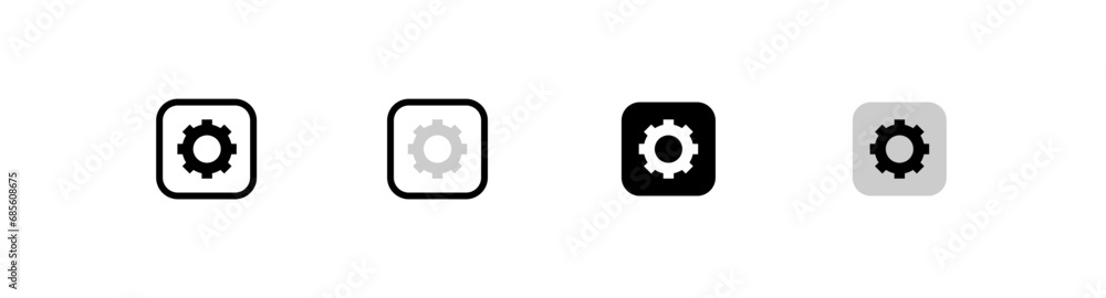 Poster gear in square icons. linear, settings button design, isolated gears inside a square. vector icons