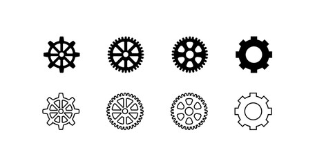 Gear icons. Silhouette, black, beautiful gear icons for design. Vector icons